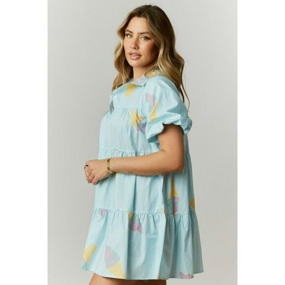 Let's Grab Ice Cream Poplin Dress in Sky Blue - Picture 2 of 5